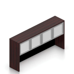 71"x42" Bow Front Desk H/B/F & Credenza Shell with B/B/F & F/F Pedestals, Hutch Added