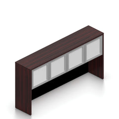 71"x42" Bow Front Desk B/B/F & Credenza Shell with B/B/F & F/F Pedestals, Hutch Added