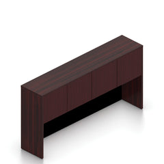 71"x42" Bow Front Desk H/B/F & Credenza Shell with B/B/F & F/F Pedestals, Hutch Added