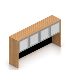71"x42" Bow Front Desk H/B/F & Credenza Shell with B/B/F & F/F Pedestals, Hutch Added