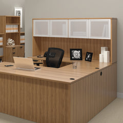 U71E - 6' x 10' U-Shape Workstation (Island D with B/B/F Pedestal) Hutch Added