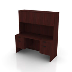 66"x24" Credenza Shell with Two Hanging B/F Pedestals and Hutch