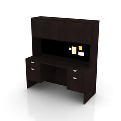 66"x24" Credenza Shell with Two Hanging B/F Pedestals and Hutch