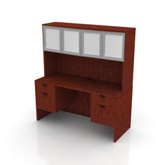 66"x30" Rectangular Desk with Two Hanging B/F Pedestals and Hutch