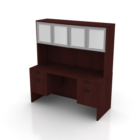 66"x30" Rectangular Desk with Two Hanging B/F Pedestals and Hutch