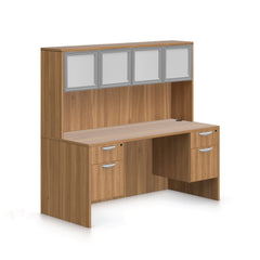 66"x24" Credenza Shell with Two Hanging B/F Pedestals and Hutch