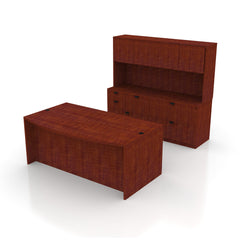 71"x42" Bow Front Desk, Lateral File & Mixed Storage, Hutch Added