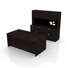 71"x42" Bow Front Desk, Lateral File & Mixed Storage, Hutch Added