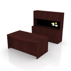 71"x42" Bow Front Desk, Lateral File & Mixed Storage, Hutch Added