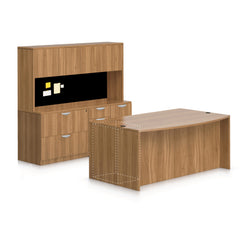 71"x42" Bow Front Desk, Lateral File & Mixed Storage, Hutch Added