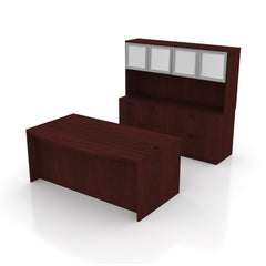 71"x42" Bow Front Desk, Lateral File & Mixed Storage, Hutch Added