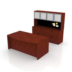 71"x42" Bow Front Desk, Lateral File & Mixed Storage, Hutch Added