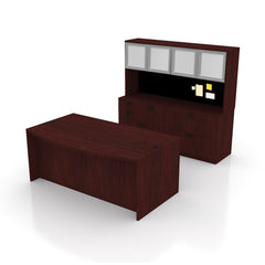 71"x42" Bow Front Desk, Lateral File & Mixed Storage, Hutch Added