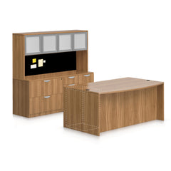 71"x42" Bow Front Desk, Lateral File & Mixed Storage, Hutch Added