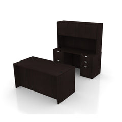 71"x36" Rectangular Desk B/B/F & Credenza Shell with B/B/F & F/F Pedestal, Hutch Added