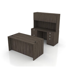 71"x36" Rectangular Desk B/B/F & Credenza Shell with B/B/F & F/F Pedestal, Hutch Added