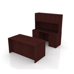 71"x36" Rectangular Desk B/B/F & Credenza Shell with B/B/F & F/F Pedestal, Hutch Added