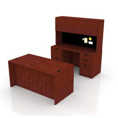 71"x36" Rectangular Desk B/B/F & Credenza Shell with B/B/F & F/F Pedestal, Hutch Added