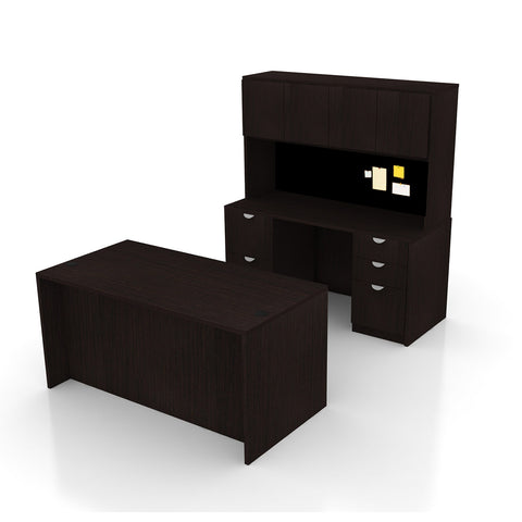 71"x36" Rectangular Desk B/B/F & Credenza Shell with B/B/F & F/F Pedestal, Hutch Added