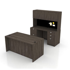 71"x36" Rectangular Desk B/B/F & Credenza Shell with B/B/F & F/F Pedestal, Hutch Added