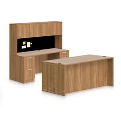 71"x36" Rectangular Desk B/B/F & Credenza Shell with B/B/F & F/F Pedestal, Hutch Added