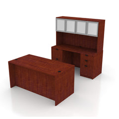 71"x36" Rectangular Desk B/B/F & Credenza Shell with B/B/F & F/F Pedestal, Hutch Added