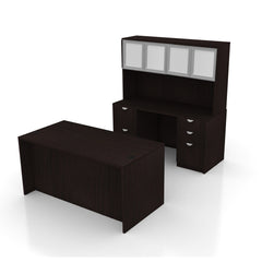 71"x36" Rectangular Desk B/B/F & Credenza Shell with B/B/F & F/F Pedestal, Hutch Added