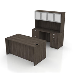 71"x36" Rectangular Desk B/B/F & Credenza Shell with B/B/F & F/F Pedestal, Hutch Added