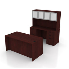 71"x36" Rectangular Desk B/B/F & Credenza Shell with B/B/F & F/F Pedestal, Hutch Added