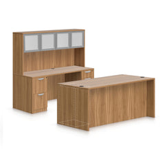 71"x36" Rectangular Desk B/B/F & Credenza Shell with B/B/F & F/F Pedestal, Hutch Added