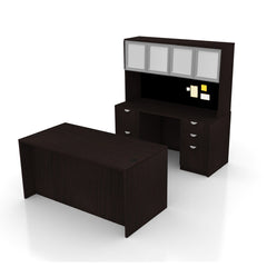 71"x36" Rectangular Desk B/B/F & Credenza Shell with B/B/F & F/F Pedestal, Hutch Added