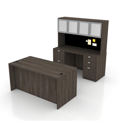71"x36" Rectangular Desk B/B/F & Credenza Shell with B/B/F & F/F Pedestal, Hutch Added