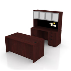 71"x36" Rectangular Desk B/B/F & Credenza Shell with B/B/F & F/F Pedestal, Hutch Added