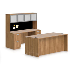 71"x36" Rectangular Desk B/B/F & Credenza Shell with B/B/F & F/F Pedestal, Hutch Added