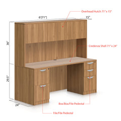 71"x24" Credenza Shell with B/B/F, F/F Pedestals and Hutch