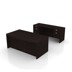 71"x42" Bow Front Desk w/B/B/F Pedestal, Credenza w/Two Hanging B/F Pedestals