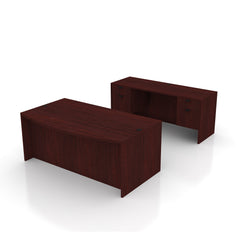 71"x42" Bow Front Desk w/B/B/F Pedestal, Credenza w/Two Hanging B/F Pedestals