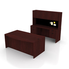 71"x42" Bow Front Desk B/B/F & Credenza Shell with Two Hanging B/F Pedestal, Hutch Added