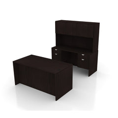 71"x36" Rectangular Desk B/B/F & Credenza Shell with Two Hanging B/F Pedestal, Hutch Added