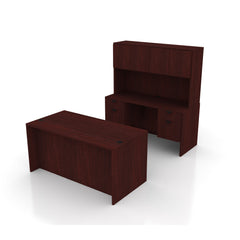 71"x36" Rectangular Desk B/B/F & Credenza Shell with Two Hanging B/F Pedestal, Hutch Added