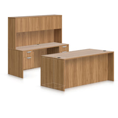 71"x36" Rectangular Desk B/B/F & Credenza Shell with Two Hanging B/F Pedestal, Hutch Added