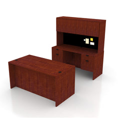 71"x36" Rectangular Desk B/B/F & Credenza Shell with Two Hanging B/F Pedestal, Hutch Added