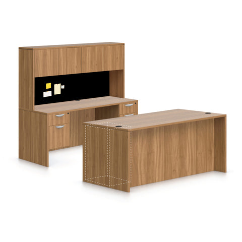 71"x36" Rectangular Desk B/B/F & Credenza Shell with Two Hanging B/F Pedestal, Hutch Added