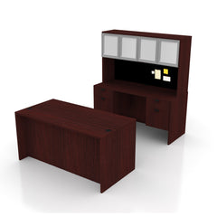 71"x36" Rectangular Desk B/B/F & Credenza Shell with Two Hanging B/F Pedestal, Hutch Added