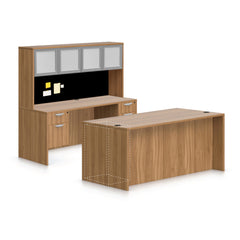 71"x36" Rectangular Desk B/B/F & Credenza Shell with Two Hanging B/F Pedestal, Hutch Added