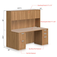 71"x36" Rectangular Desk with B/B/F, F/F Pedestals and Hutch