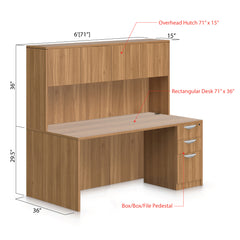 71"x36" Rectangular Desk with B/B/F Pedestal and Hutch