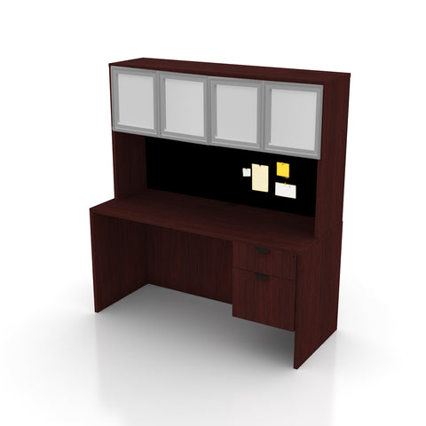 66"x30" Rectangular Desk with Hanging B/F Pedestal and Hutch