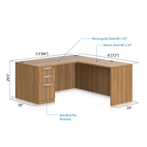 L66D - 5.5' x 6' L-Shape Workstation (Rectangular Desk with B/B/F Pedestal)