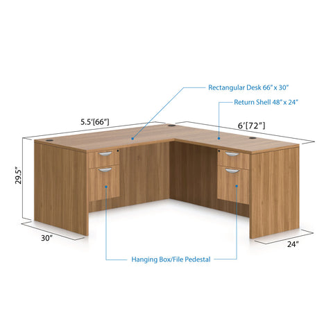 L66D - 5.5' x 6' L-Shape Workstation (Rectangular Desk with Two Hanging B/F Pedestals)